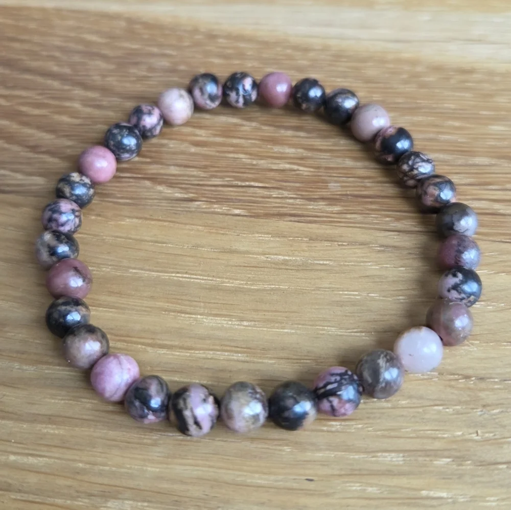 Pink Rhodonite Beaded Stretch Bracelet | Handmade